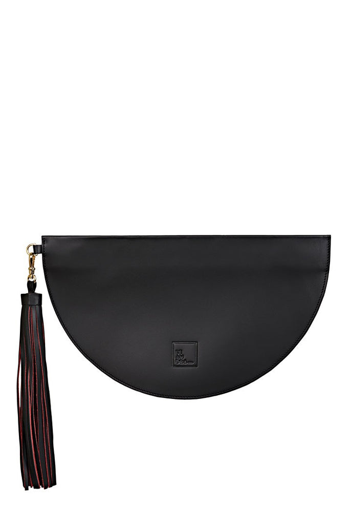 Clutch negro piel Leandra con borla bicolor en rojo - Leandra