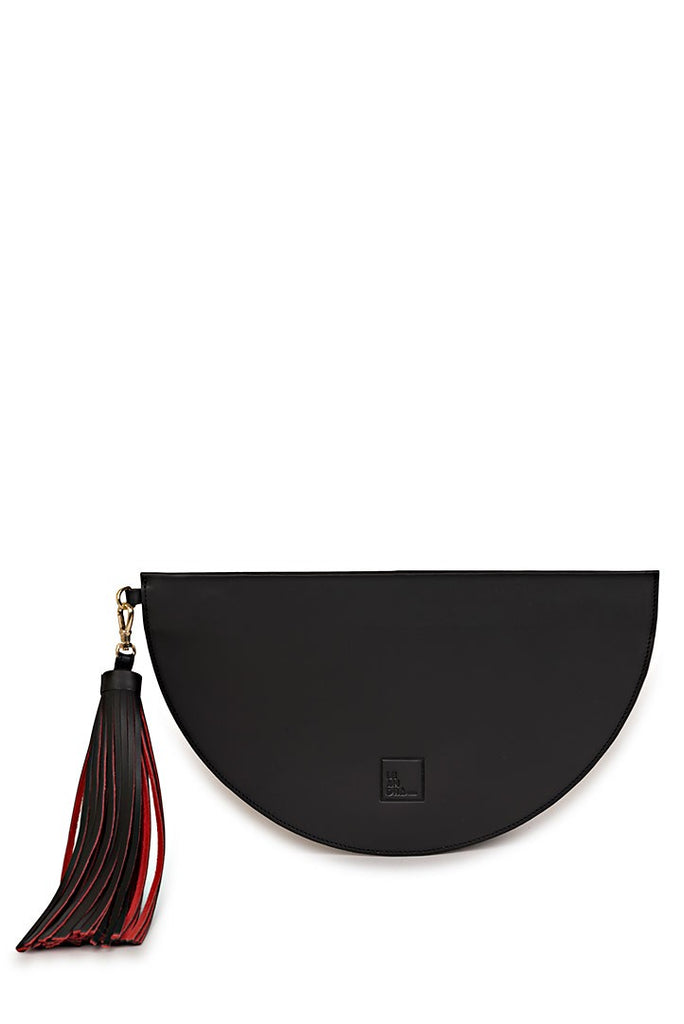 Clutch negro piel Leandra con borla bicolor en rojo - Leandra