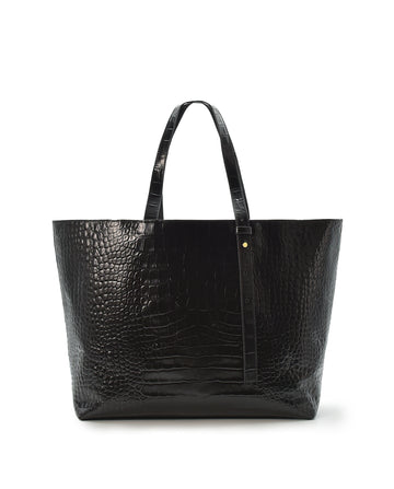 Bolso de hombro tipo tote de piel grabada en coco negro Leandra